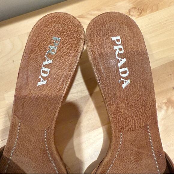 Prada Calzature Donna Wooden Buckle Slide Sandals - Women’s Size 36.5 - Picture 6 of 7